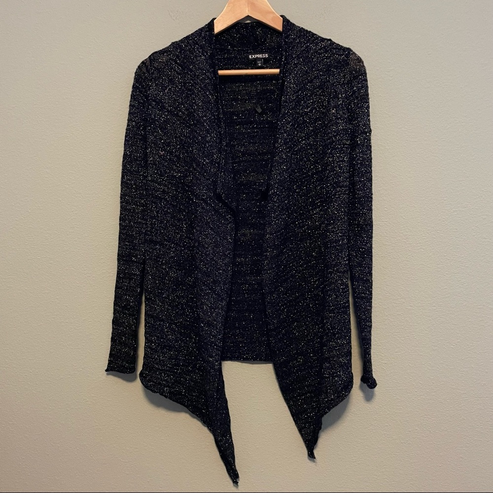 EXPRESS Black Silver Metallic Acrylic Wool Blend Cardigan - XS